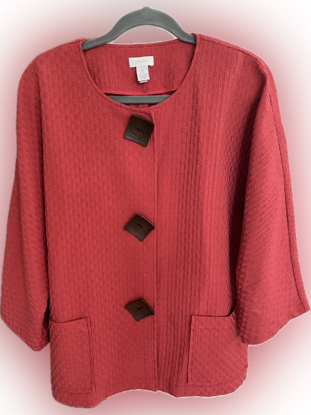 Chico’s size 3 equivalent to XL Rust color textured fabric jacket